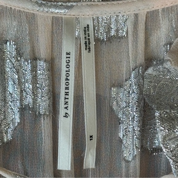 Anthropologie The Marais Chiffon Maxi Dress Shine Edition Peach Metallic 1X - Picture 8 of 14